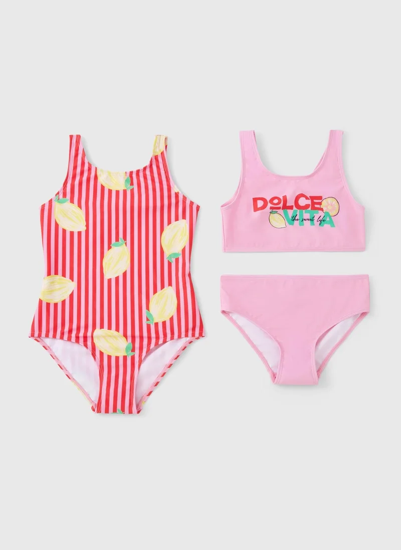 ماتلان 2 Pack Girls Multicolour Lemon Swimming Costumes